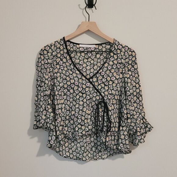 Zara Trafaluc Collection Daisy Printed Faux Wrap Blouse Size Small - Picture 2 of 6